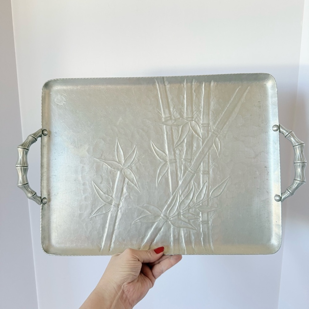 Vintage Everlast Bali Bamboo Hand-Forged Aluminum Serving Tray 1940s-1950s